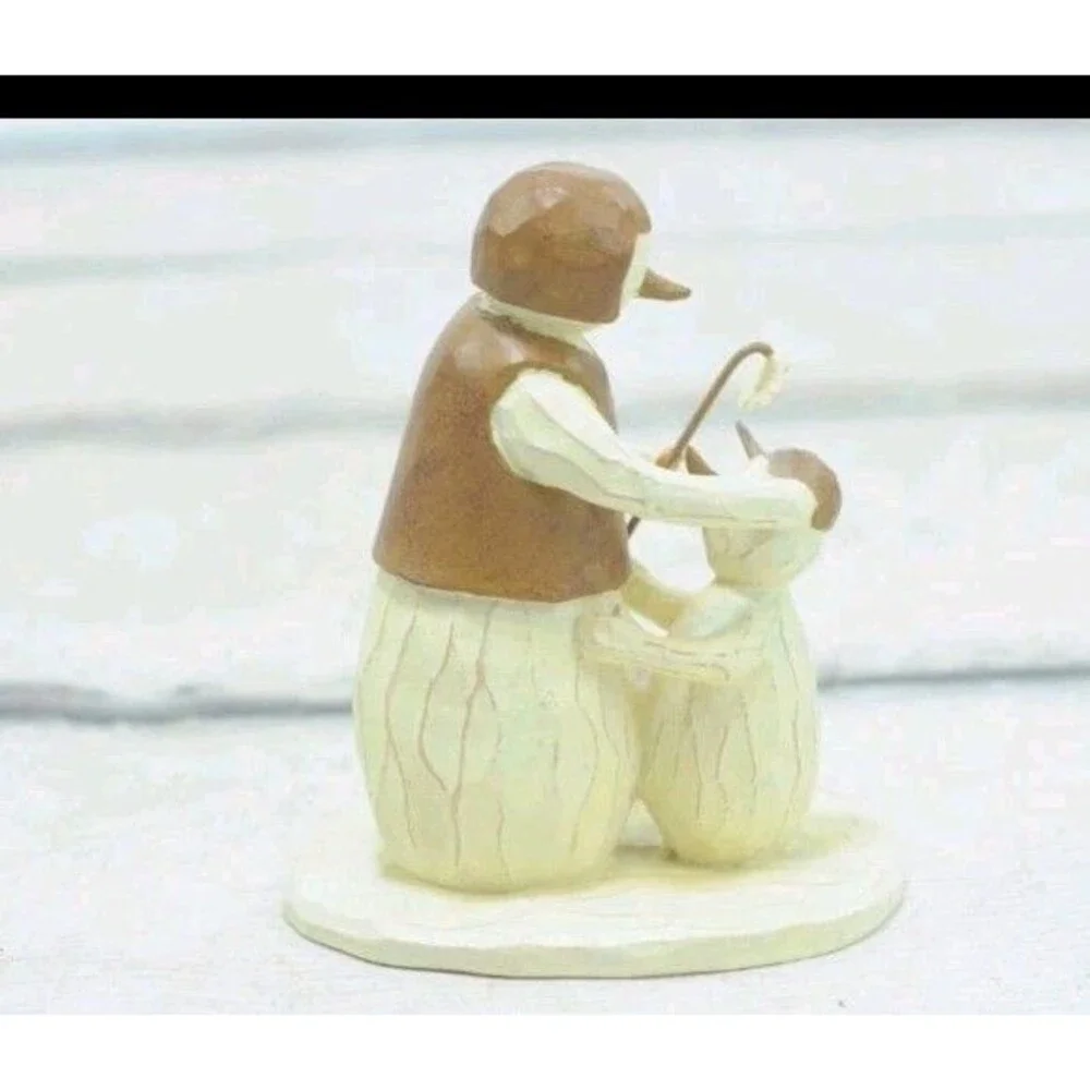 Snowman, Snowwoman and Child Figurine Winter, Holiday, Christmas Decor Carved